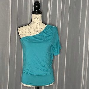 White house black market one shoulder teal blouse